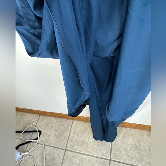 Dessy Collection One-Shoulder Draped Twist Empire Waist Trumpet Gown Sz 16 Blue - Picture 9 of 11